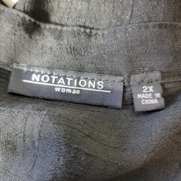 Notations Black Top Plus Size 2X Long Sleeve V-Neck Button Up Semi Sheer - Picture 4 of 6